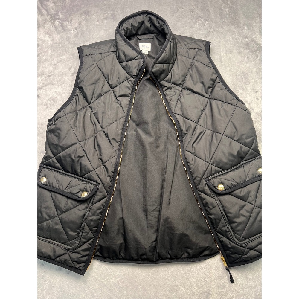 J. Crew Excursion Quilted Puffer Vest Black Diamond Stitch Gold Zip Womens Med